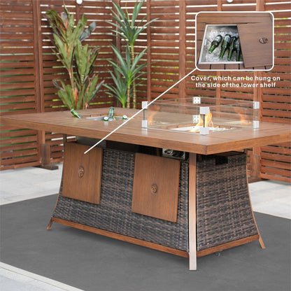 Brown Wicker Outdoor Gas Fire Pit Table with Ice Bucket HomeRoots