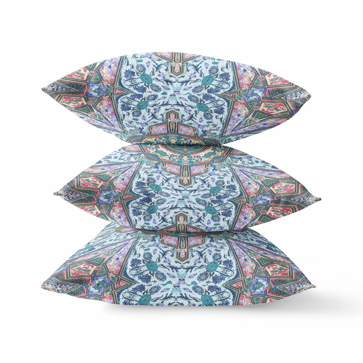 20" Pale Blue Pink Floral Medallion Suede Throw Pillow FurniFindUSA