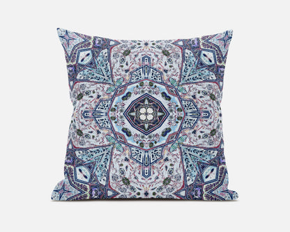 20" Light Blue Gray Floral Boho Suede Throw Pillow FurniFindUSA