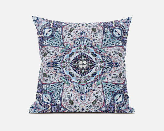 20" Light Blue Gray Floral Boho Suede Throw Pillow FurniFindUSA