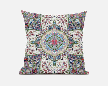 20" Cream Pink Boho Flower Suede Throw Pillow FurniFindUSA