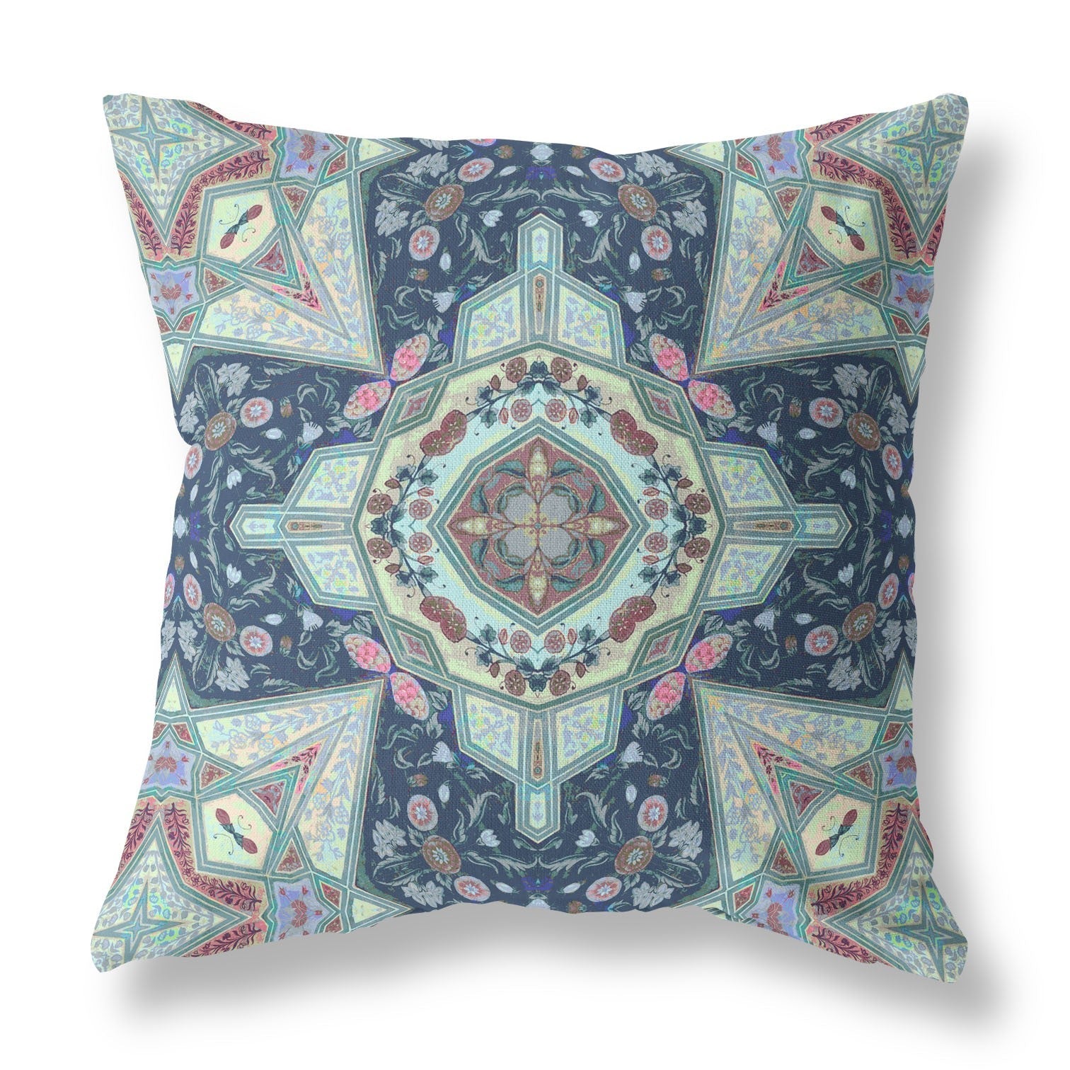 20" Aqua Blue Boho Chic Pattern Suede Throw Pillow FurniFindUSA