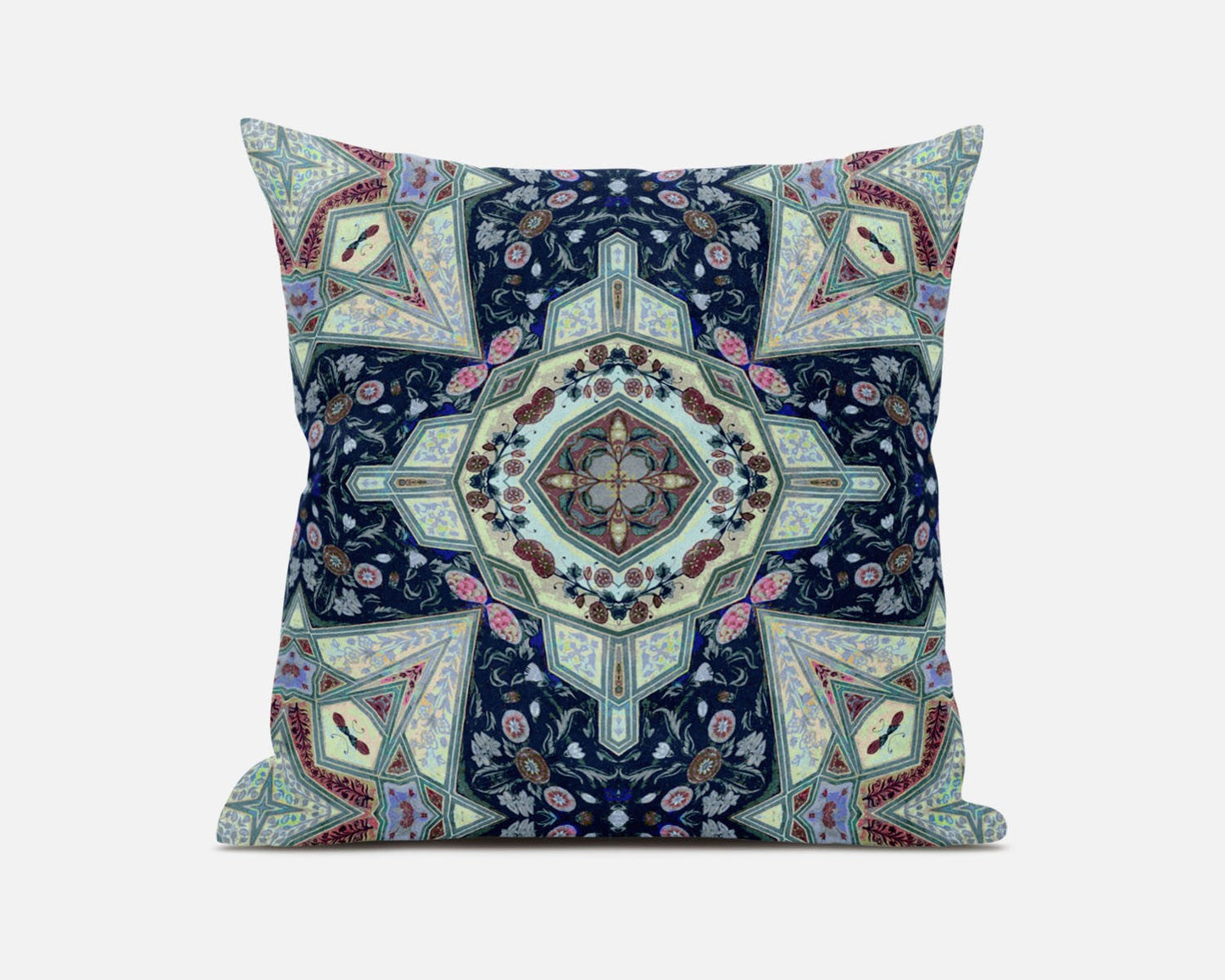 20" Aqua Blue Boho Chic Pattern Suede Throw Pillow FurniFindUSA