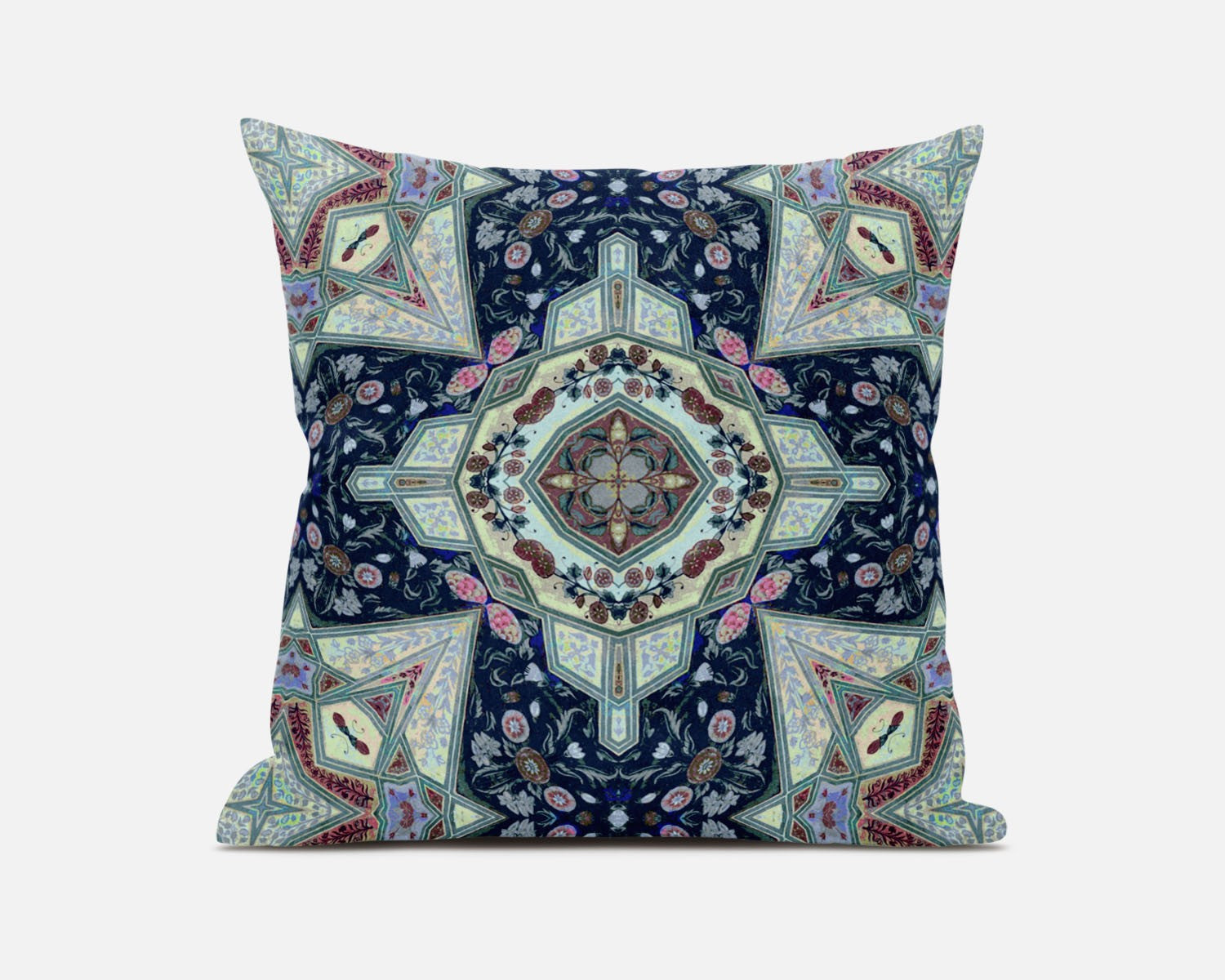 20" Aqua Blue Boho Chic Pattern Suede Throw Pillow FurniFindUSA