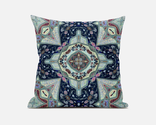 20" Aqua Blue Boho Chic Pattern Suede Throw Pillow FurniFindUSA