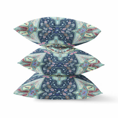 20" Aqua Blue Boho Chic Pattern Suede Throw Pillow FurniFindUSA