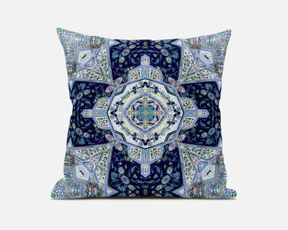 20" Indigo Blue Boho Floral Geo Suede Throw Pillow FurniFindUSA