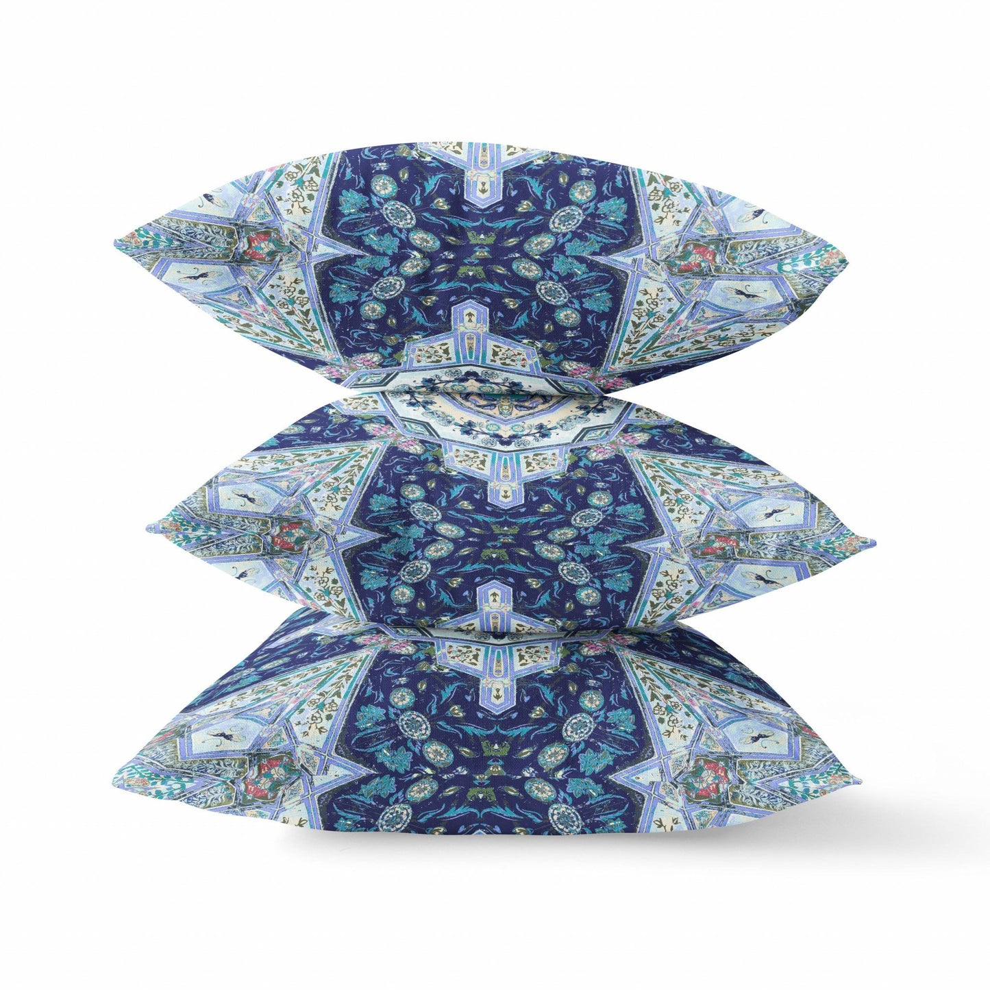 20" Indigo Blue Boho Floral Geo Suede Throw Pillow FurniFindUSA