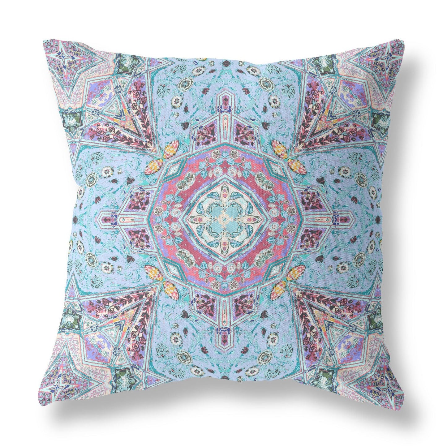 20" Blue Magenta Boho Chic Floral Suede Throw Pillow FurniFindUSA
