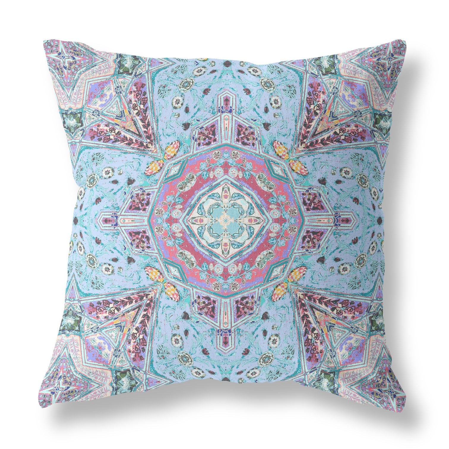 20" Blue Magenta Boho Chic Floral Suede Throw Pillow FurniFindUSA