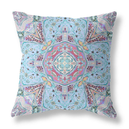 20" Blue Magenta Boho Chic Floral Suede Throw Pillow FurniFindUSA