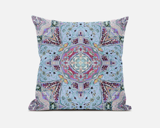20" Blue Magenta Boho Chic Floral Suede Throw Pillow FurniFindUSA