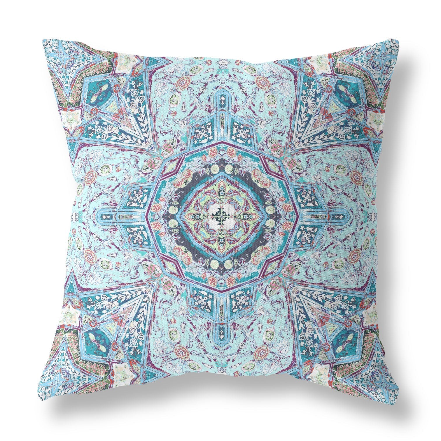 20" Light Blue Boho Flower Suede throw Pillow FurniFindUSA