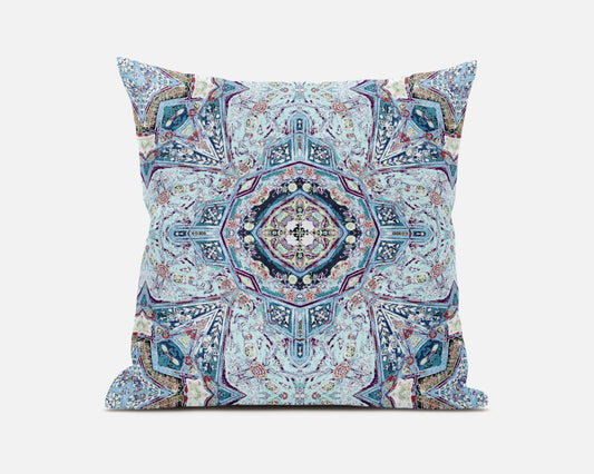 20" Light Blue Boho Flower Suede throw Pillow FurniFindUSA
