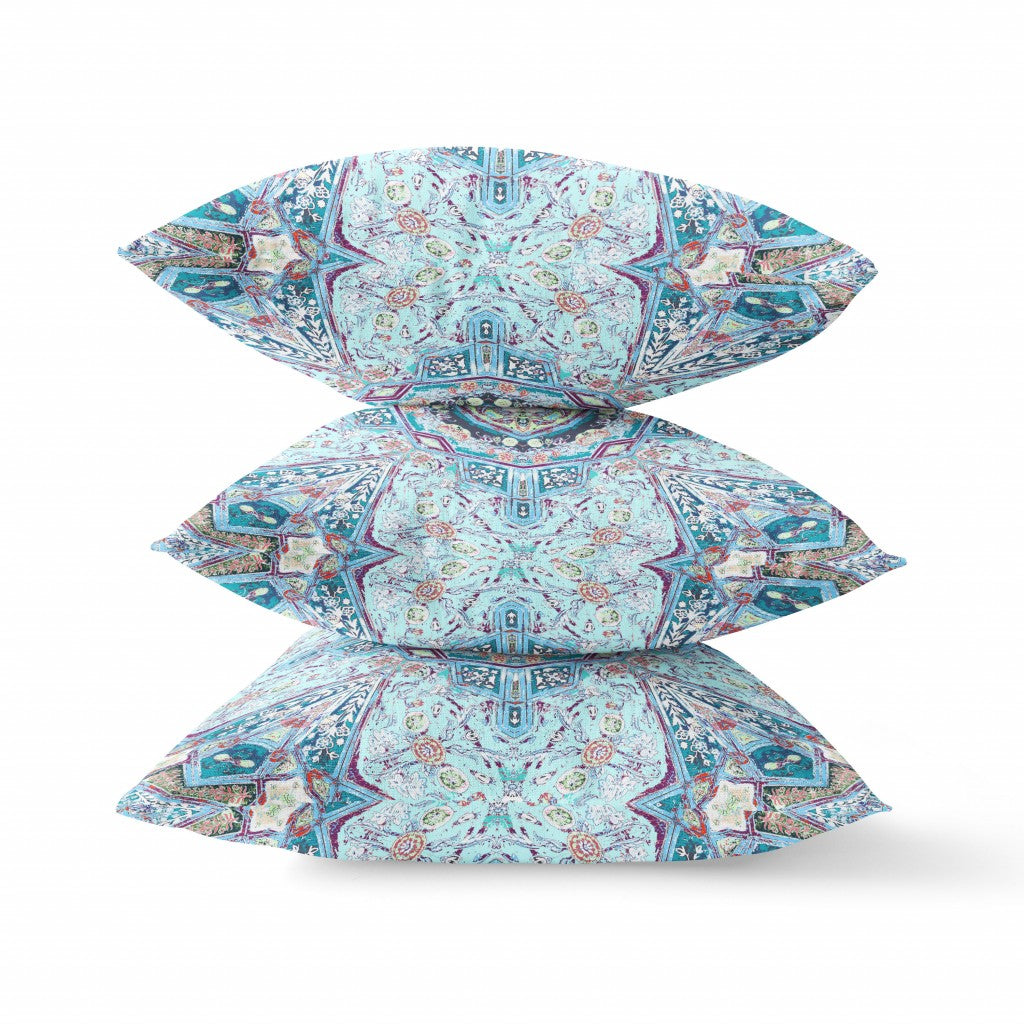 20" Light Blue Boho Flower Suede throw Pillow FurniFindUSA