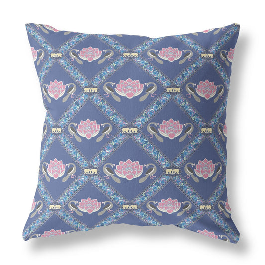 20" X 20" Purple Blue Pink Lotus Floral Blown Seam Suede Throw Pillow FurniFindUSA