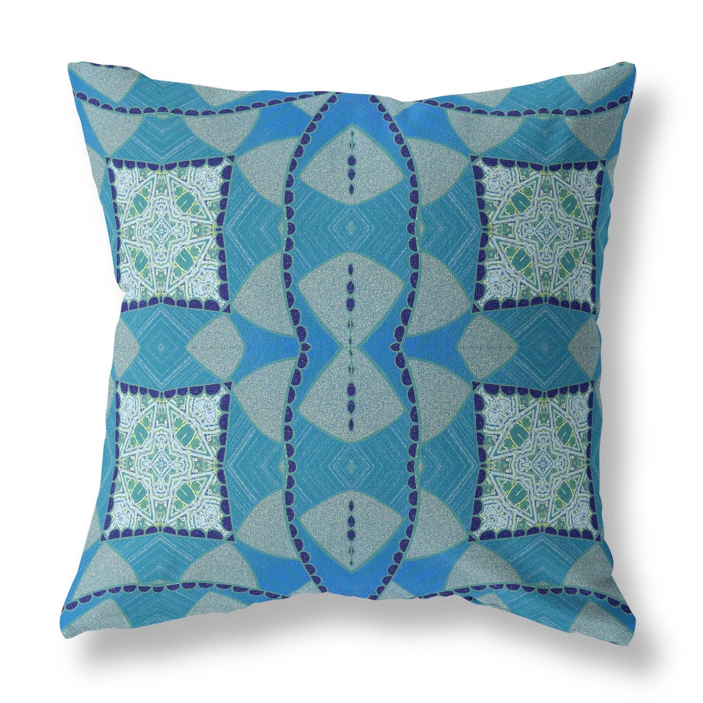 20" Aqua Sky Blue Cosmic Circle Boho Suede Throw Pillow FurniFindUSA