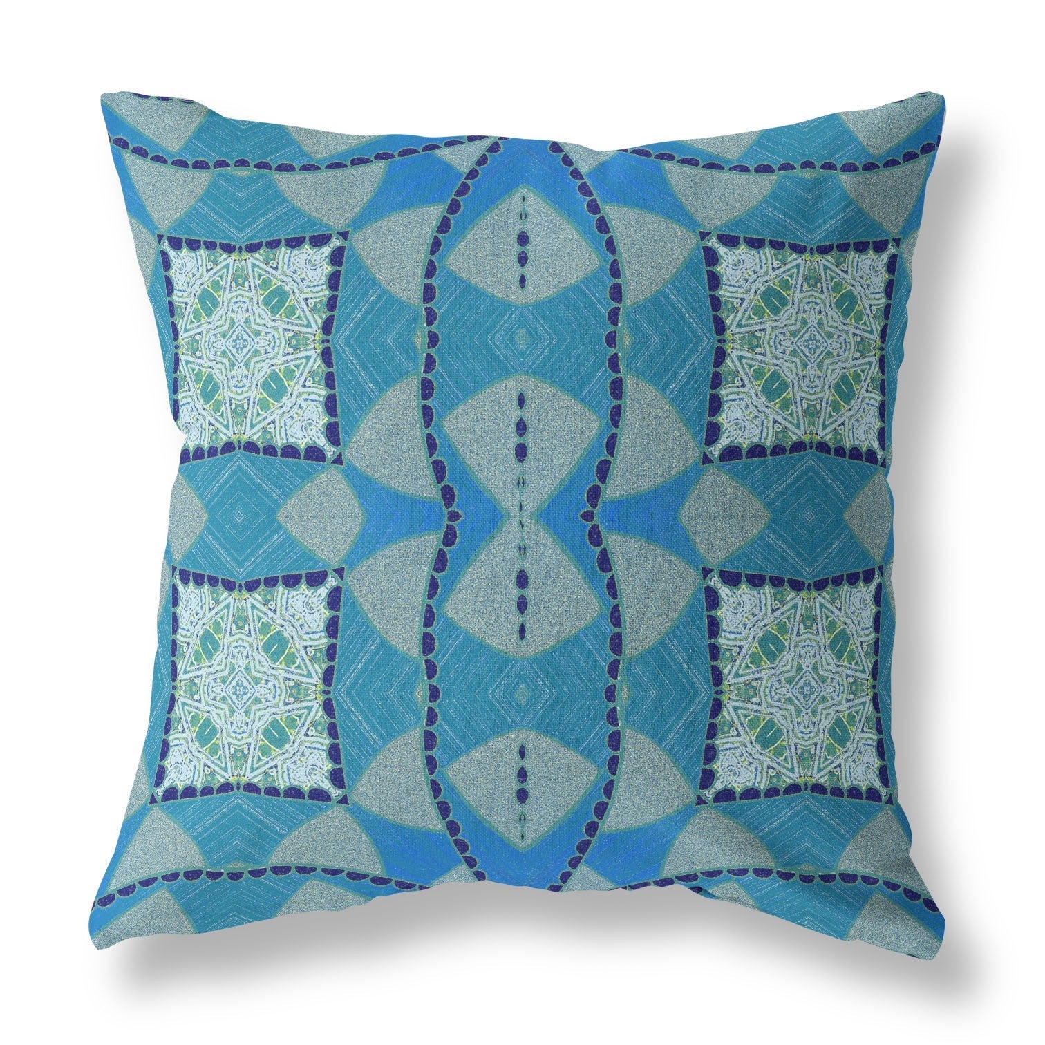 20" Aqua Sky Blue Cosmic Circle Boho Suede Throw Pillow FurniFindUSA