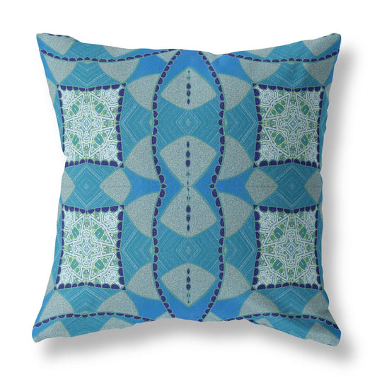 20" Aqua Sky Blue Cosmic Circle Boho Suede Throw Pillow FurniFindUSA