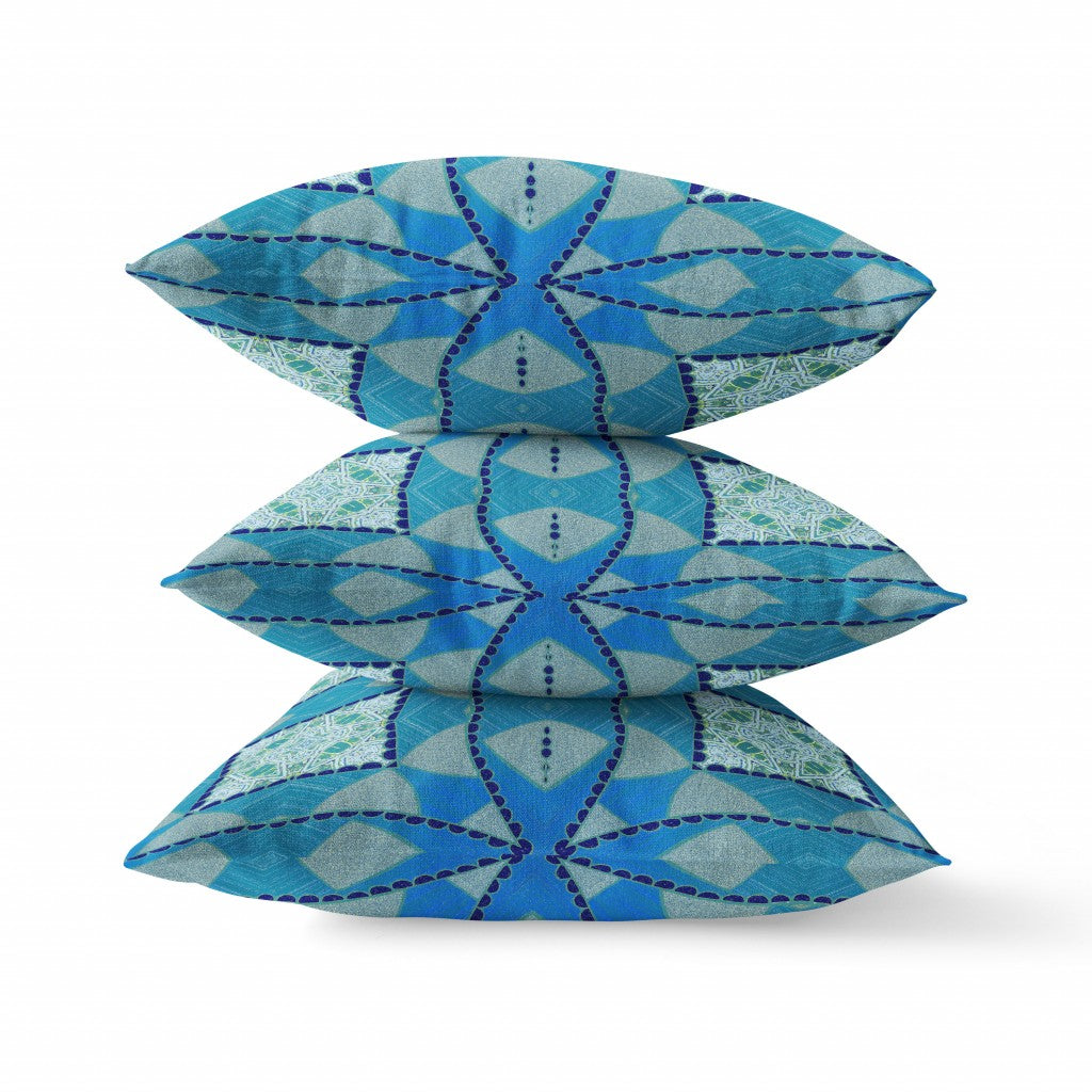 20" Aqua Sky Blue Cosmic Circle Boho Suede Throw Pillow FurniFindUSA