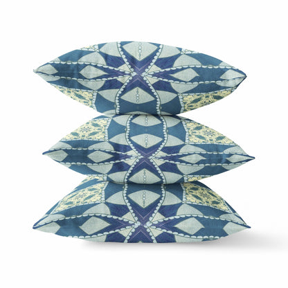 20" Blue Cream Cosmic Circle Boho Suede Throw Pillow FurniFindUSA