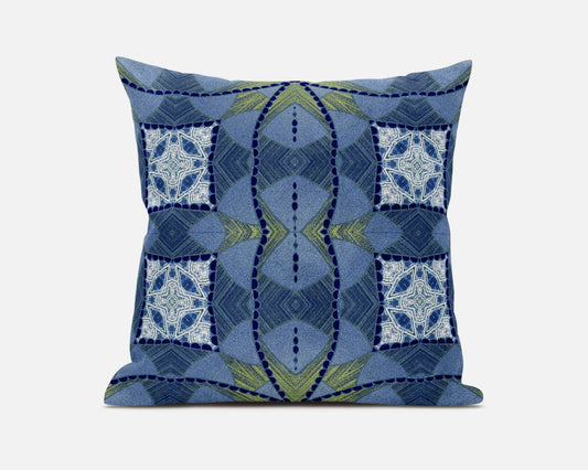 20" Blue White Cosmic Circle Boho Suede Throw Pillow FurniFindUSA