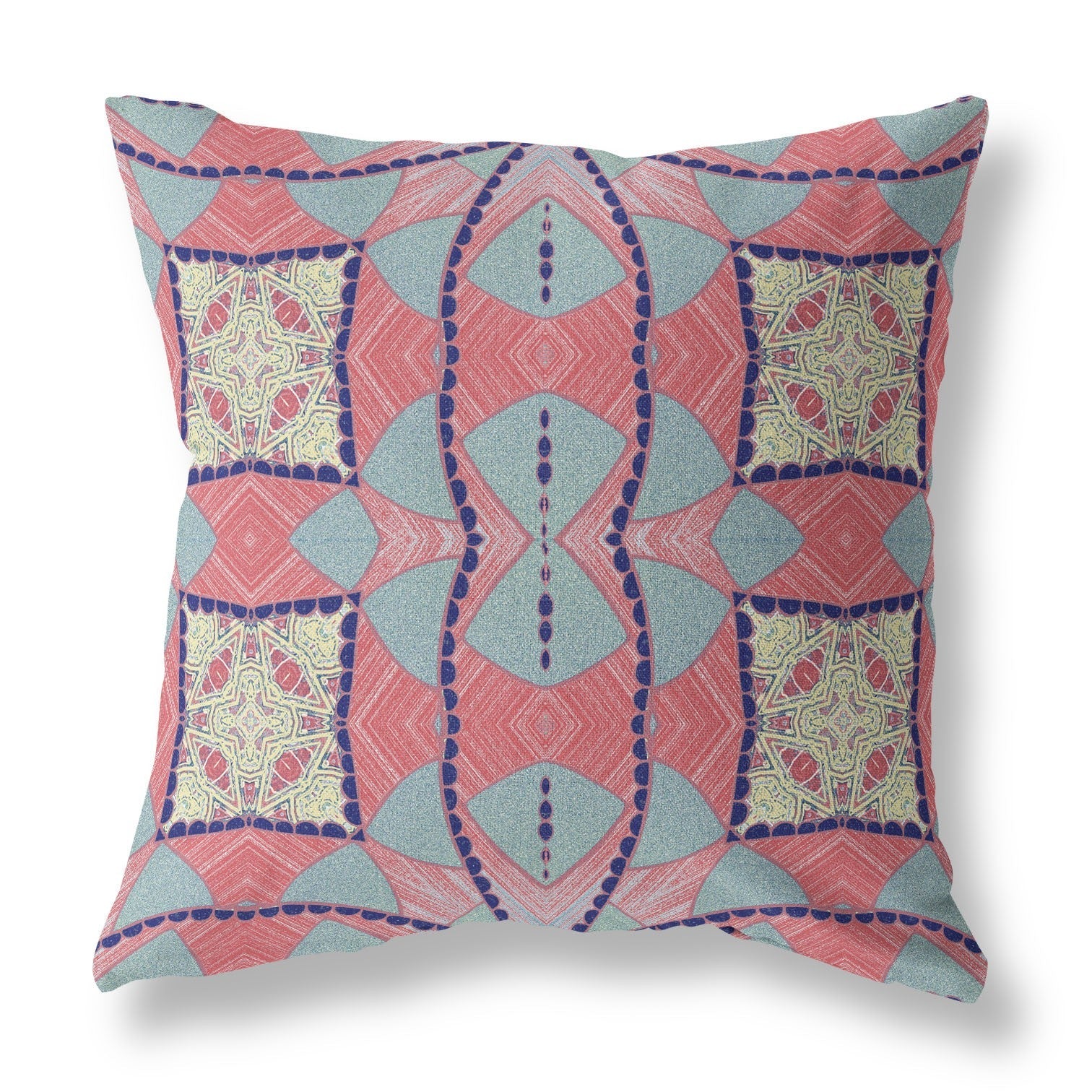 20" Red Blue Cosmic Circle Boho Suede Throw Pillow FurniFindUSA