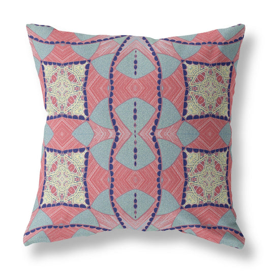20" Red Blue Cosmic Circle Boho Suede Throw Pillow FurniFindUSA