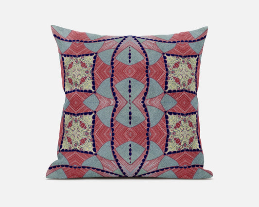 20" Red Blue Cosmic Circle Boho Suede Throw Pillow FurniFindUSA