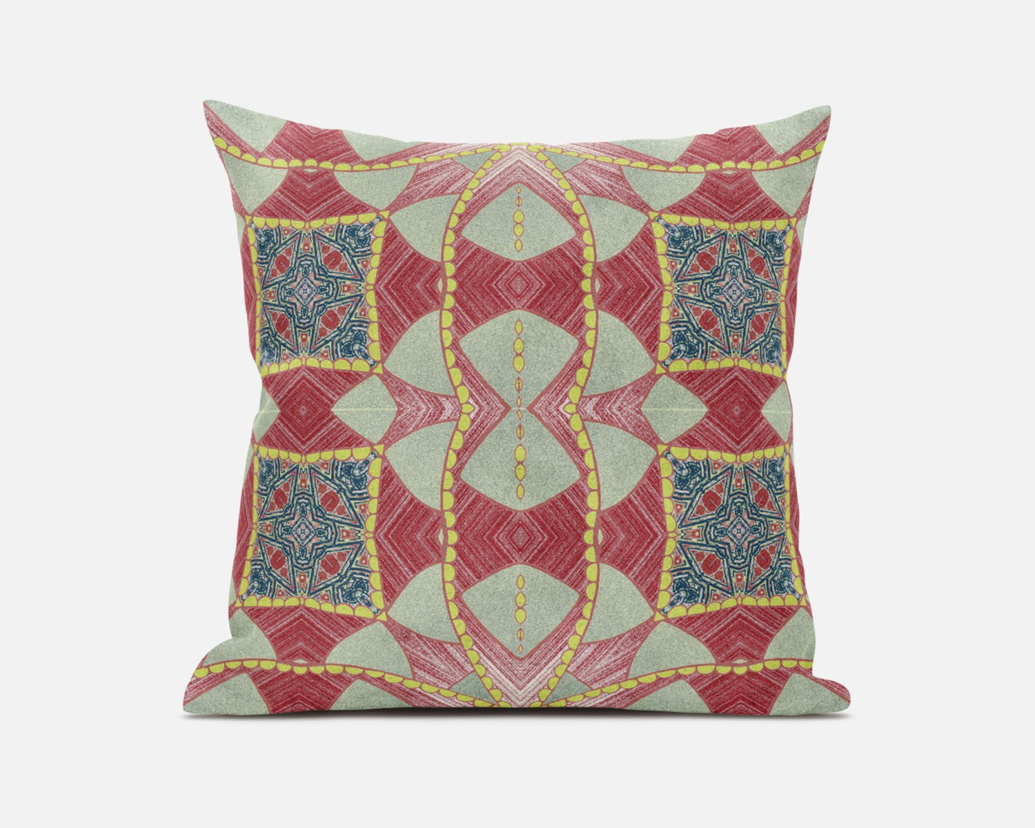 20" Red Yellow Cosmic Circle Boho Suede Throw Pillow FurniFindUSA