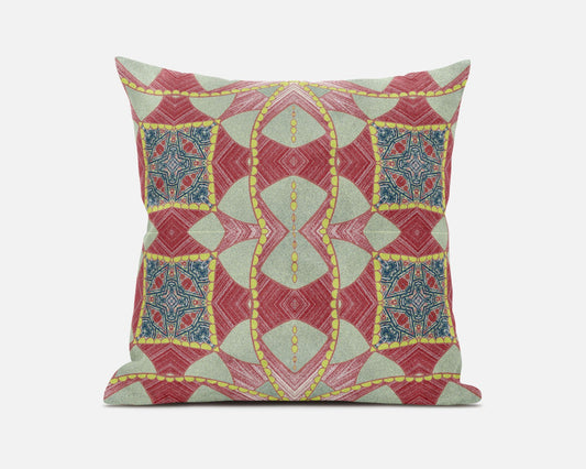 20" Red Yellow Cosmic Circle Boho Suede Throw Pillow FurniFindUSA