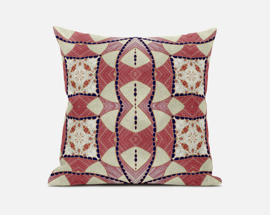 20" Red White Cosmic Circle Boho Suede Throw Pillow FurniFindUSA