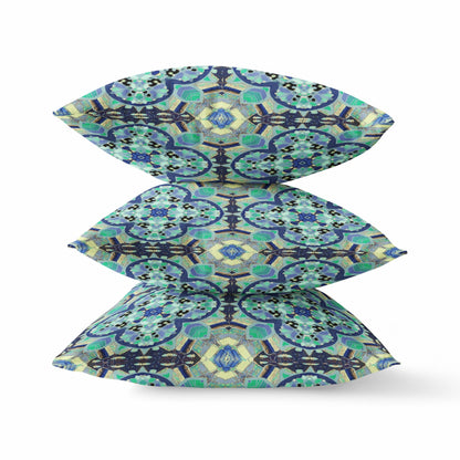 20" Aqua Indigo Cloverleaf Boho Suede Throw Pillow FurniFindUSA