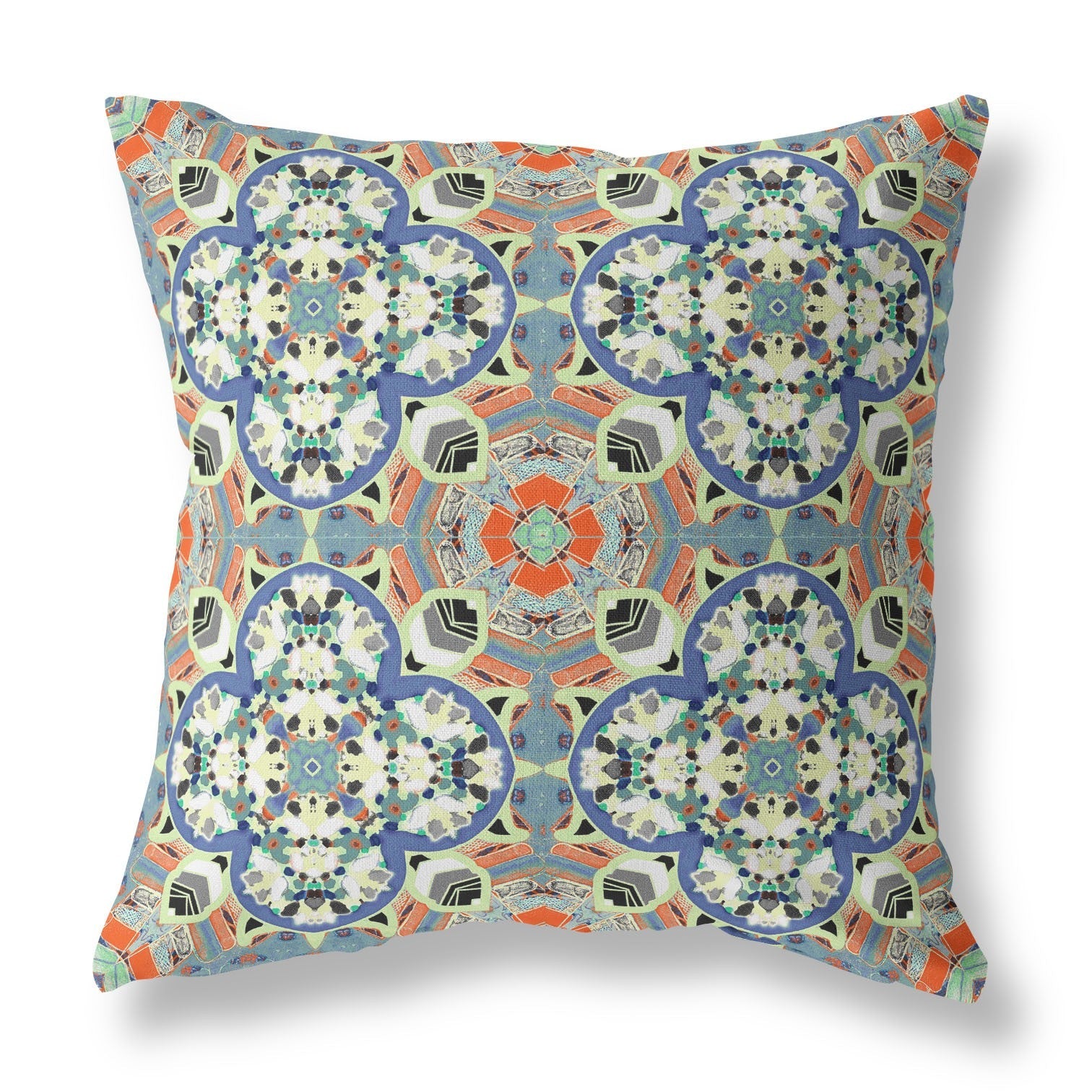 20" Blue Cream Cloverleaf Boho Suede Throw Pillow FurniFindUSA