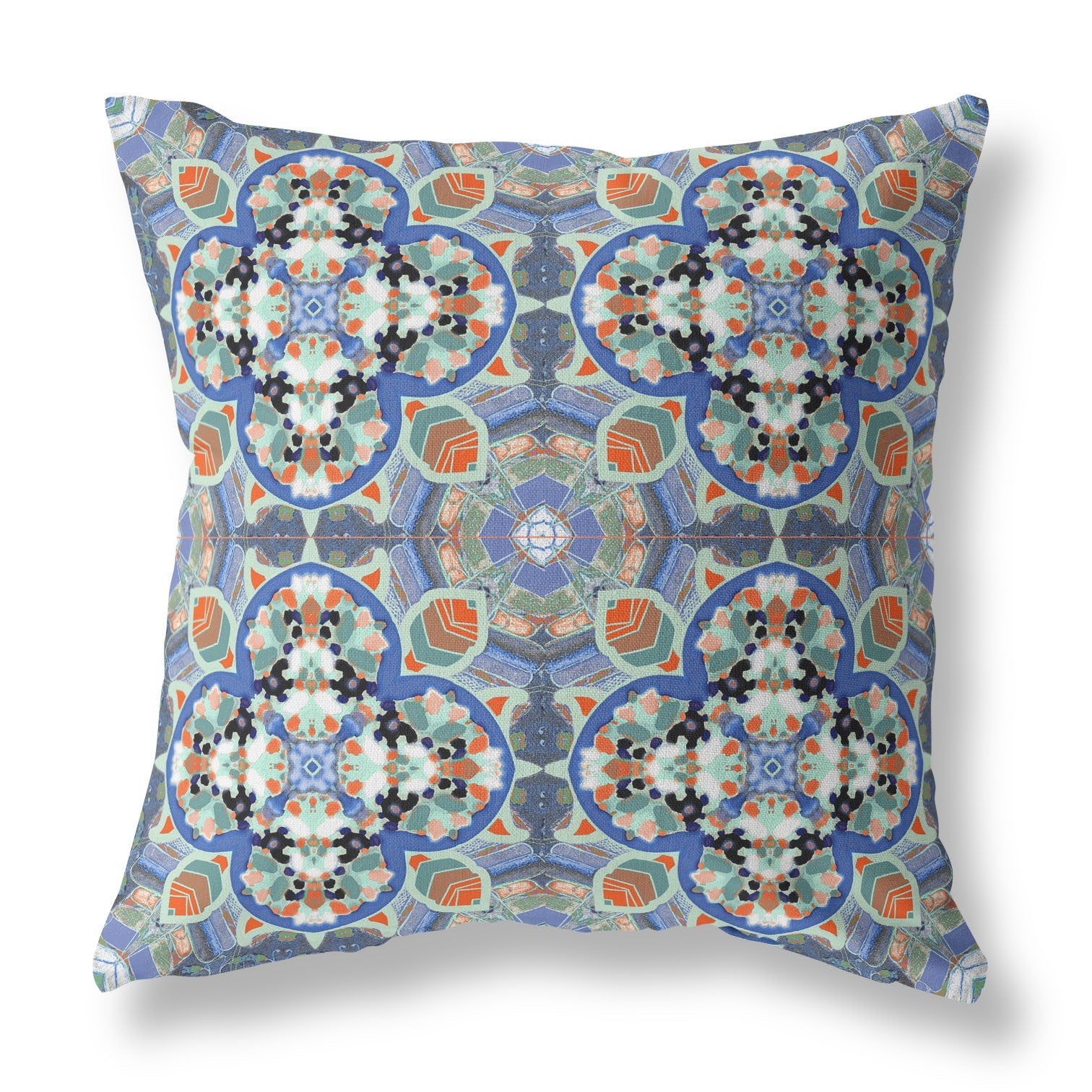 20" Blue Orange Cloverleaf Boho Suede Throw Pillow FurniFindUSA