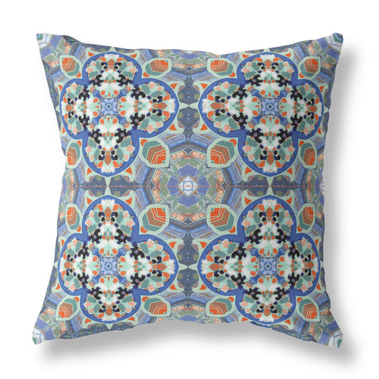 20" Blue Orange Cloverleaf Boho Suede Throw Pillow FurniFindUSA