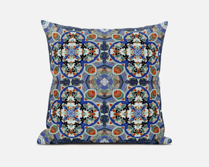 20" Blue Orange Cloverleaf Boho Suede Throw Pillow FurniFindUSA