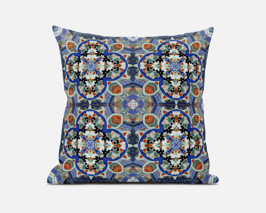 20" Blue Orange Cloverleaf Boho Suede Throw Pillow FurniFindUSA
