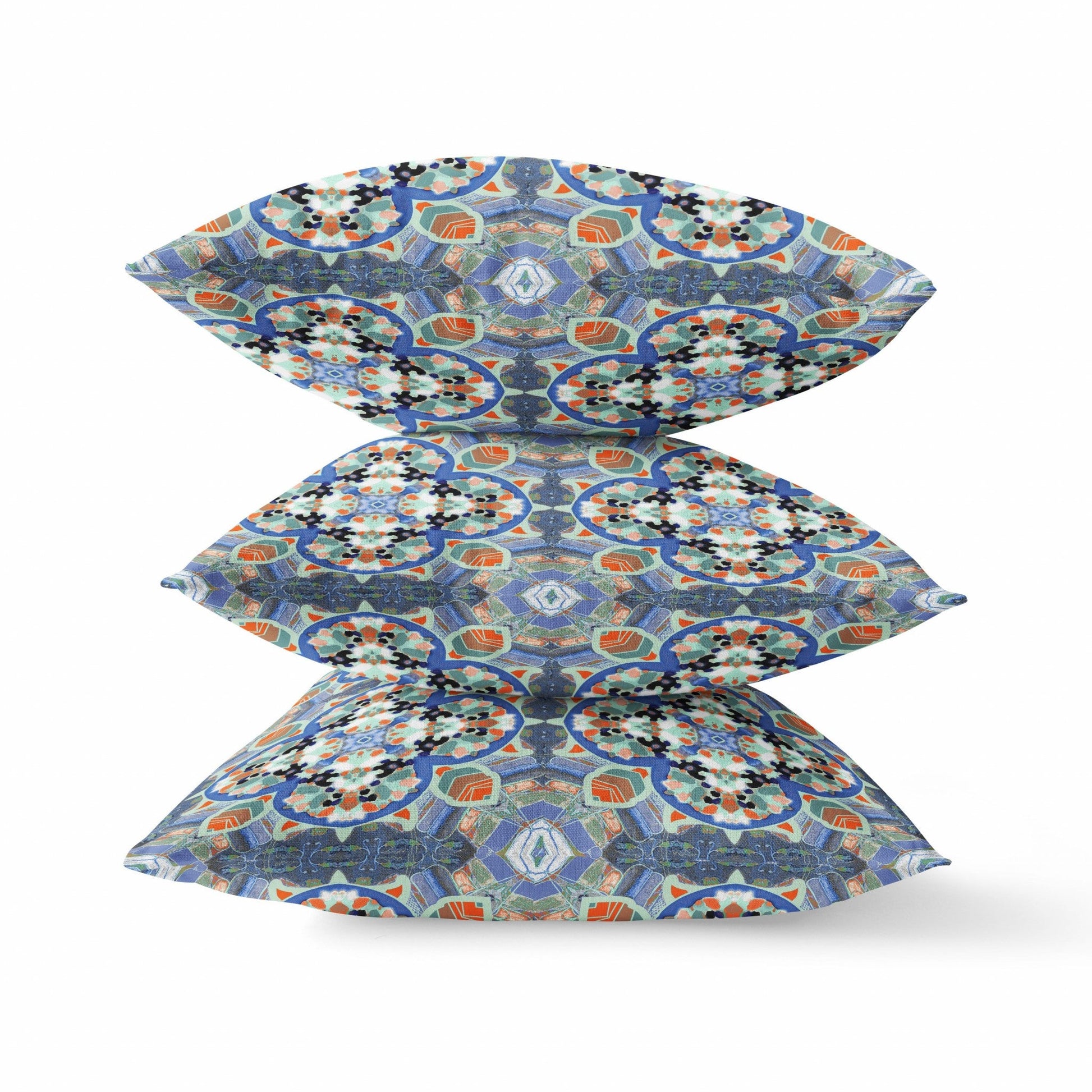 20" Blue Orange Cloverleaf Boho Suede Throw Pillow FurniFindUSA