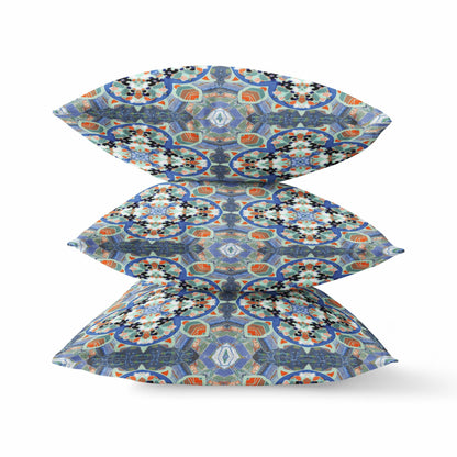 20" Blue Orange Cloverleaf Boho Suede Throw Pillow FurniFindUSA