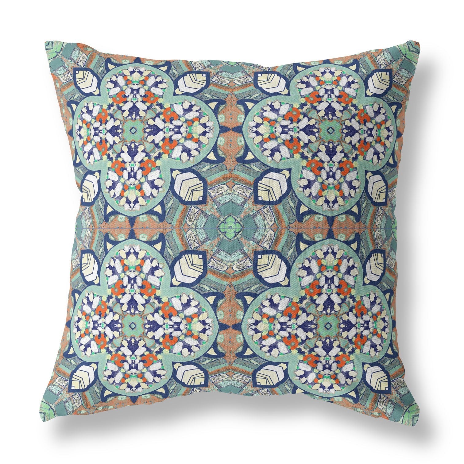 20" Green Orange Cloverleaf Boho Suede Throw Pillow 5.0" (L) x 20.0" (W) x 20.0" (H) FurniFindUSA