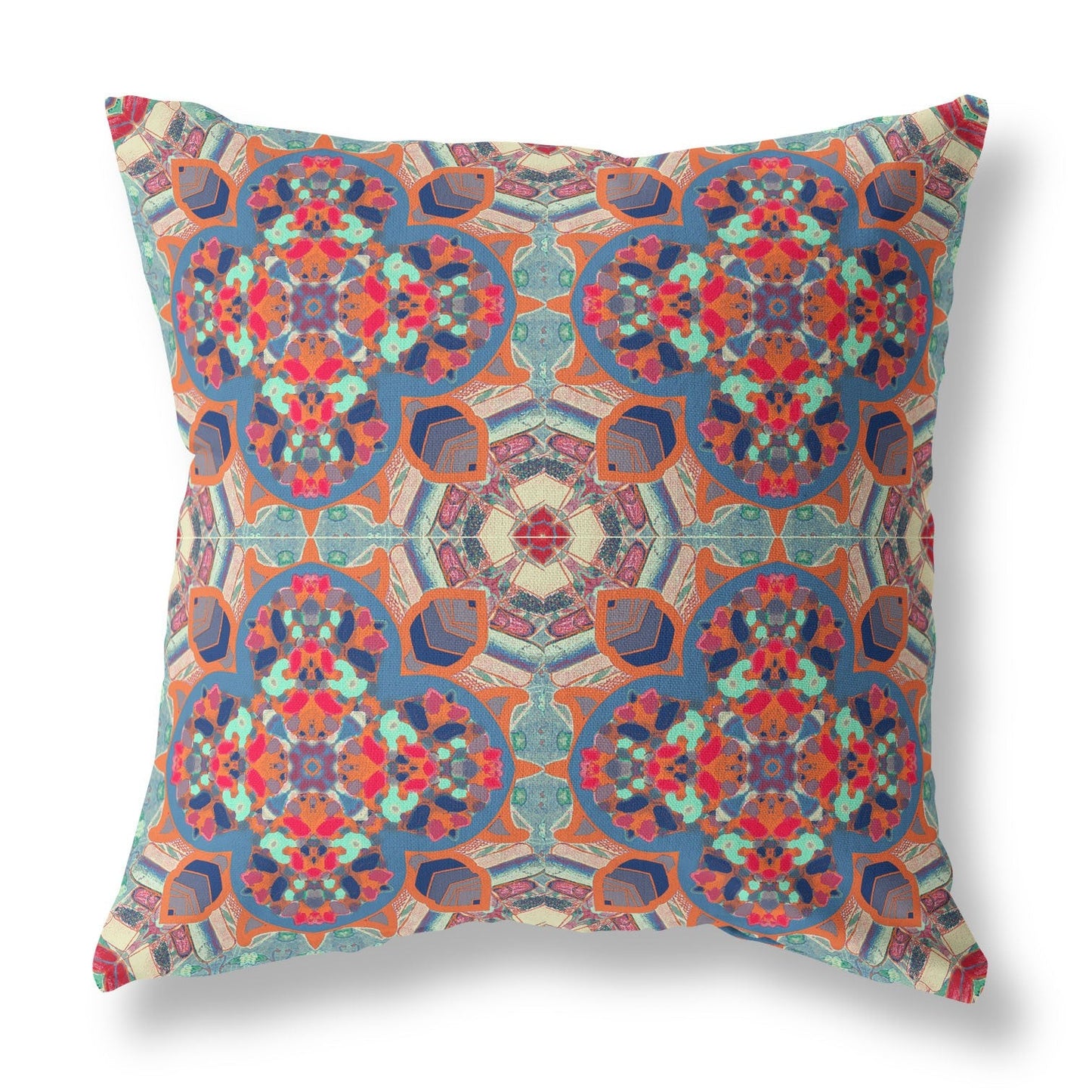 20" Orange Blue Cloverleaf Boho Suede Throw Pillow FurniFindUSA