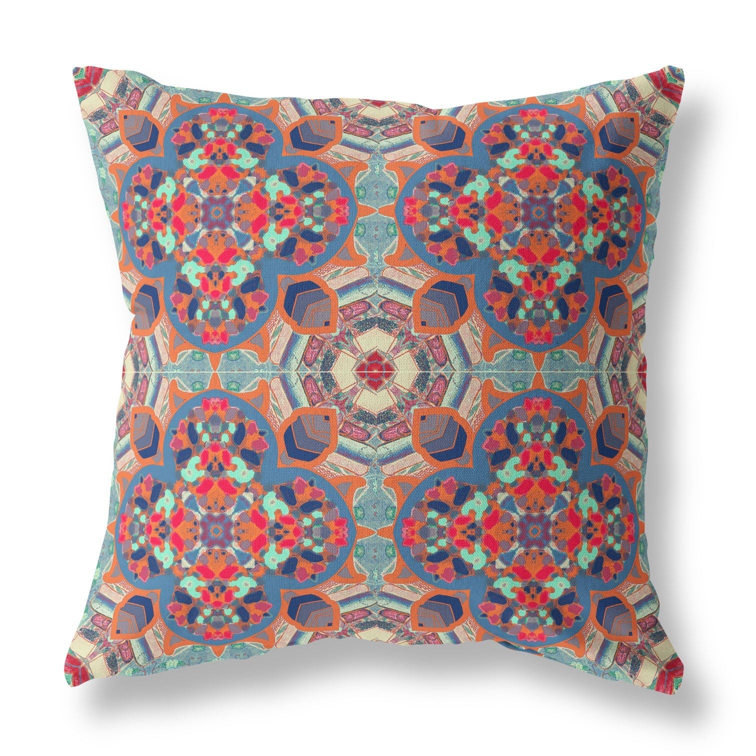 20" Orange Blue Cloverleaf Boho Suede Throw Pillow FurniFindUSA