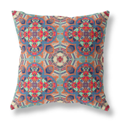 20" Orange Blue Cloverleaf Boho Suede Throw Pillow FurniFindUSA