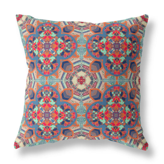 20" Orange Blue Cloverleaf Boho Suede Throw Pillow FurniFindUSA