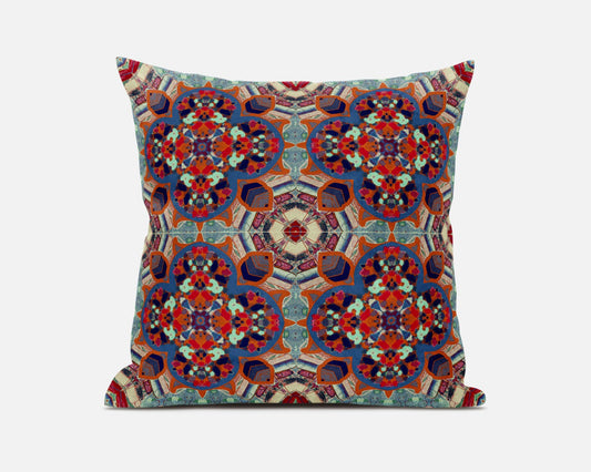 20" Orange Blue Cloverleaf Boho Suede Throw Pillow FurniFindUSA