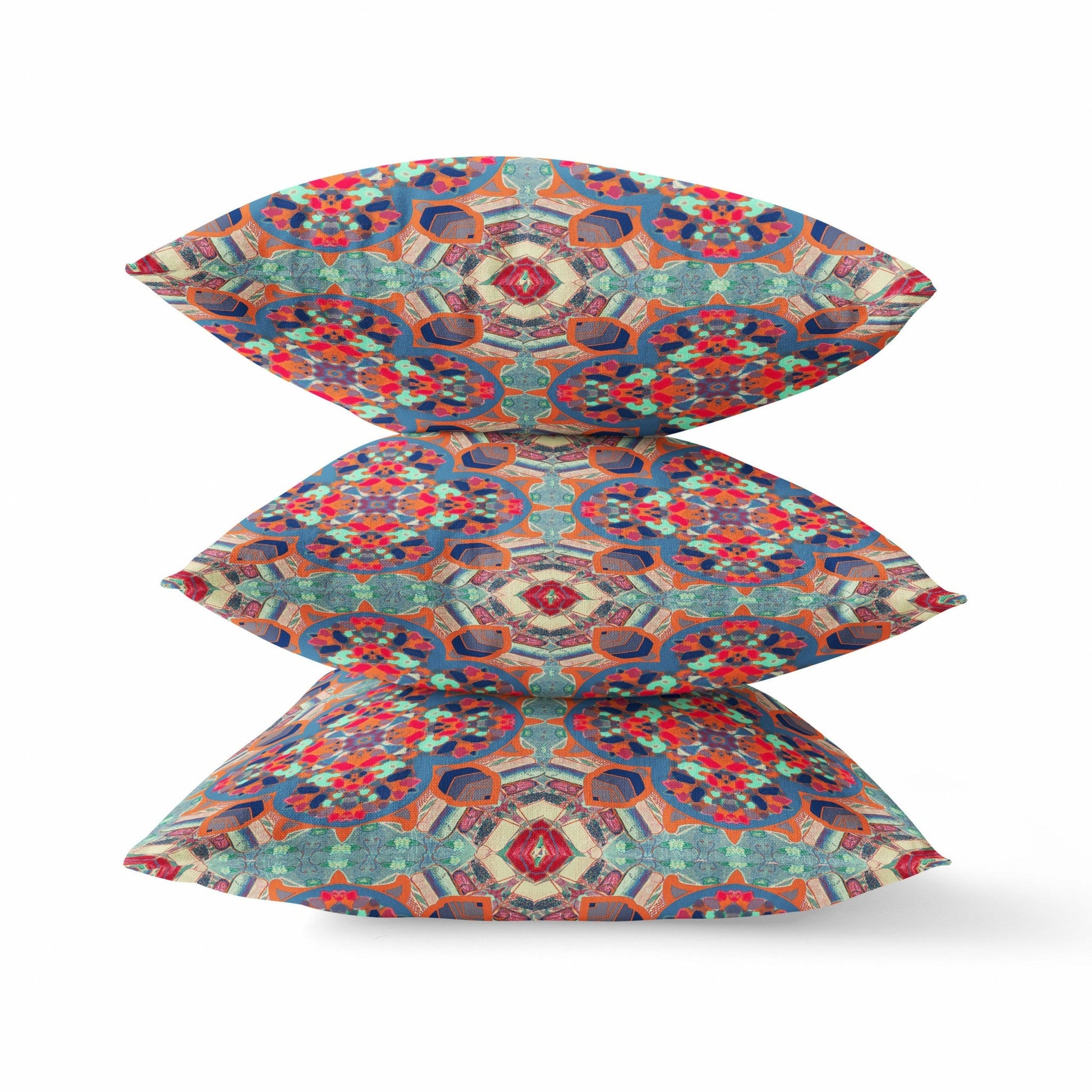 20" Orange Blue Cloverleaf Boho Suede Throw Pillow FurniFindUSA