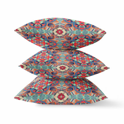 20" Orange Blue Cloverleaf Boho Suede Throw Pillow FurniFindUSA