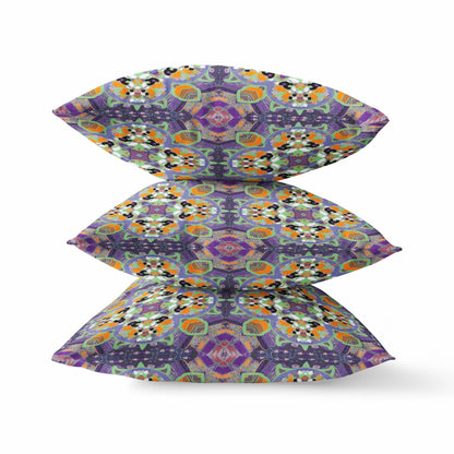 20" Purple Orange Cloverleaf Boho Suede Throw Pillow FurniFindUSA