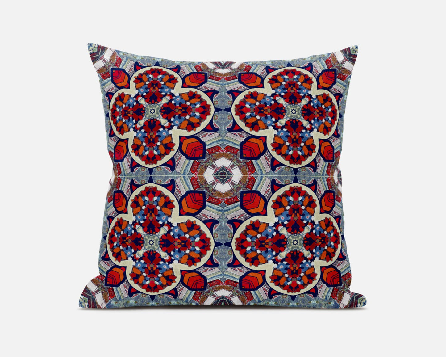 20" Red Blue Cloverleaf Boho Suede Throw Pillow FurniFindUSA
